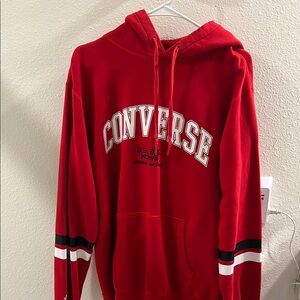 Converse Red Hoodie with Classic Logo and Stripe Accents